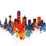 Dallas Watercolor Skyline  #1 Poster