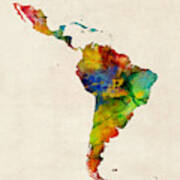 Latin America Watercolor Map #1 Poster