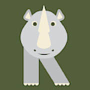 Letter R - Animal Alphabet - Rhino Monogram Poster