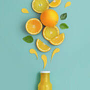 Orange Fruits And Juice In Bottle #1 Poster