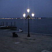 Venice Italy San Marco Square Pier Promenade At Sunset Light Pole Romantic Couple Panoramic View #1 Poster