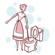 Woman Cleaning Toilet #1 Poster