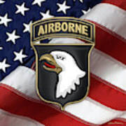 101st Airborne Division - 101st  A B N  Insignia Over American Flag Poster