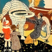 1920s Michelin Bibendum Tire Man With Car And Children Poster