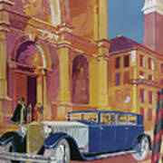 1927 Minerva Limousine With Driver And Guests Town Setting Original French Art Deco Illustration Poster
