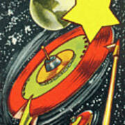 Flying Saucer In Outer Space #2 Poster