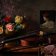 Still Life With Violin And Flowers #4 Poster