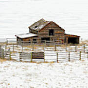 41,674.04209 Fz Weathered Old Barn, Corral Fence Winter Snow Sc #4167404209 Poster