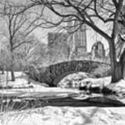 Usa, New York City, Manhattan Central Park, Gapstow Bridge In Winter With Snow, Skyscrapers #7 Poster