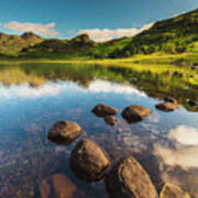 United Kingdom, England, Cumbria, Great Britain, Lake District, British Isles, Blea Tarn, Blea Tarn With The Lake District Peaks In The Background On A Sunny Summer Afternoon #8 Poster
