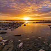 A Beautiful Sunset At Seven Sisters Cliffs In England During Low Tide. Poster