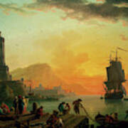A Calm At A Mediterranean Port By Claude Joseph Vernet Poster