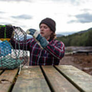 A Norwegian Fisherman Inspects His Crab Pot Poster