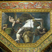 A Nymph Pouring Water From An Urn Aided By Putti, Ceiling Caisson From The Sala Di Amore E Psiche, 1528 Poster