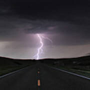 A Single Cloud-to-ground Bolt Lands At The End Of A Rural Road, Lexington, Nebraska, Usa Poster