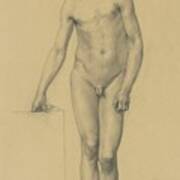 A Study Of A Boys Nude Resting On A Pedestal Poster