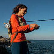 A Woman Fly Fishing In Maine. Poster