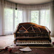 Abandoned Piano With Flowers Poster