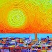 Abstract City Patterns At Sunrise Textural Impressionist Impasto Knife Cityscape Ana Maria Edulescu Poster