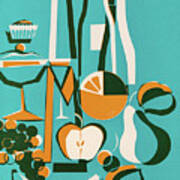 Abstract Fruit And Wine Still Life Poster