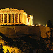 Acropolis At Night Seen From Filopappou Poster