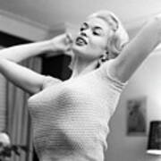 Actress Jayne Mansfield Exuberantly Brushing Her Hair,at Home. Poster
