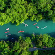 Aerial View Looking Over Kayaks And Canoes On Barton Creek, Natu Poster