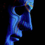 Ai Robotic Face Profile Close Up Blue Contour Poster