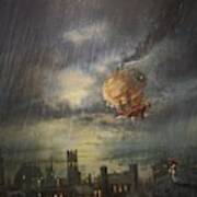 Airship In The Rain Poster