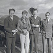 Amelia Earhart And Colleagues On Ocean Poster