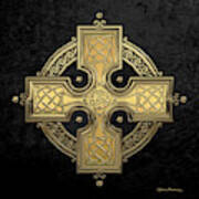 Ancient Gold Celtic Knot Cross Over Black Velvet Poster