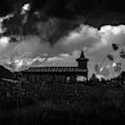 Ancient Wooden Church With Storm Clouds Poster