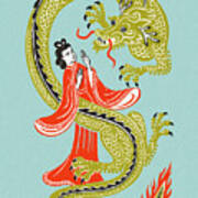 Asian Woman With Dragon Poster