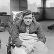 Babe Ruth Recuperating On Hospital Roof Poster