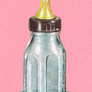 Baby Bottle On Pink Background Poster