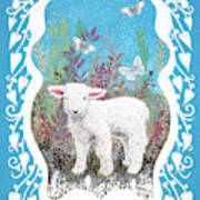 Baby Lamb With White Butterflies Poster
