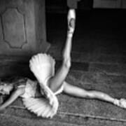 Ballerina Lying On The Stairs Bw Poster