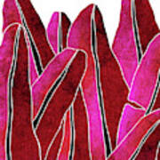 Banana Leaf - Purple, Red - Tropical Leaf Print - Botanical Art - Abstract - Modern, Minimal Decor Poster