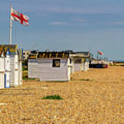Beach Huts With Flags Poster