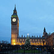 Big Ben In London With Christmas Tree Poster