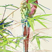Bird With Chinese Bamboo Leaves Poster