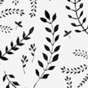 Black And White Leaves Pattern #4 #drawing #decor #art Poster