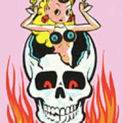 Blond Lady Popping Out Of A Skull Poster