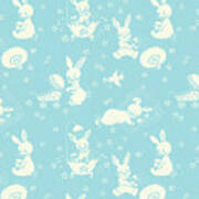 Blue Bunny Pattern Poster
