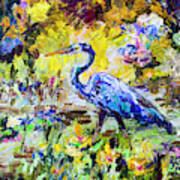Blue Heron Wetland Magic Palette Knife Oil Painting Poster