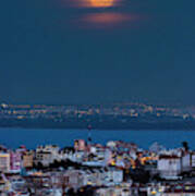 Blue Moon Rising Over Lisbon Poster