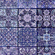 Botanical Mandala Tiles 3 Cool Blues Poster