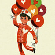 Boy Holding Heart Balloons Poster