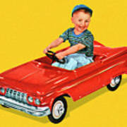 Boy Sitting In A Toy Car Poster