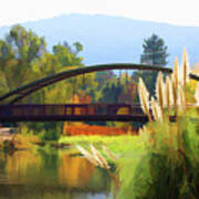 Bridge Over Lake Vasona Color Digital Cattails Poster